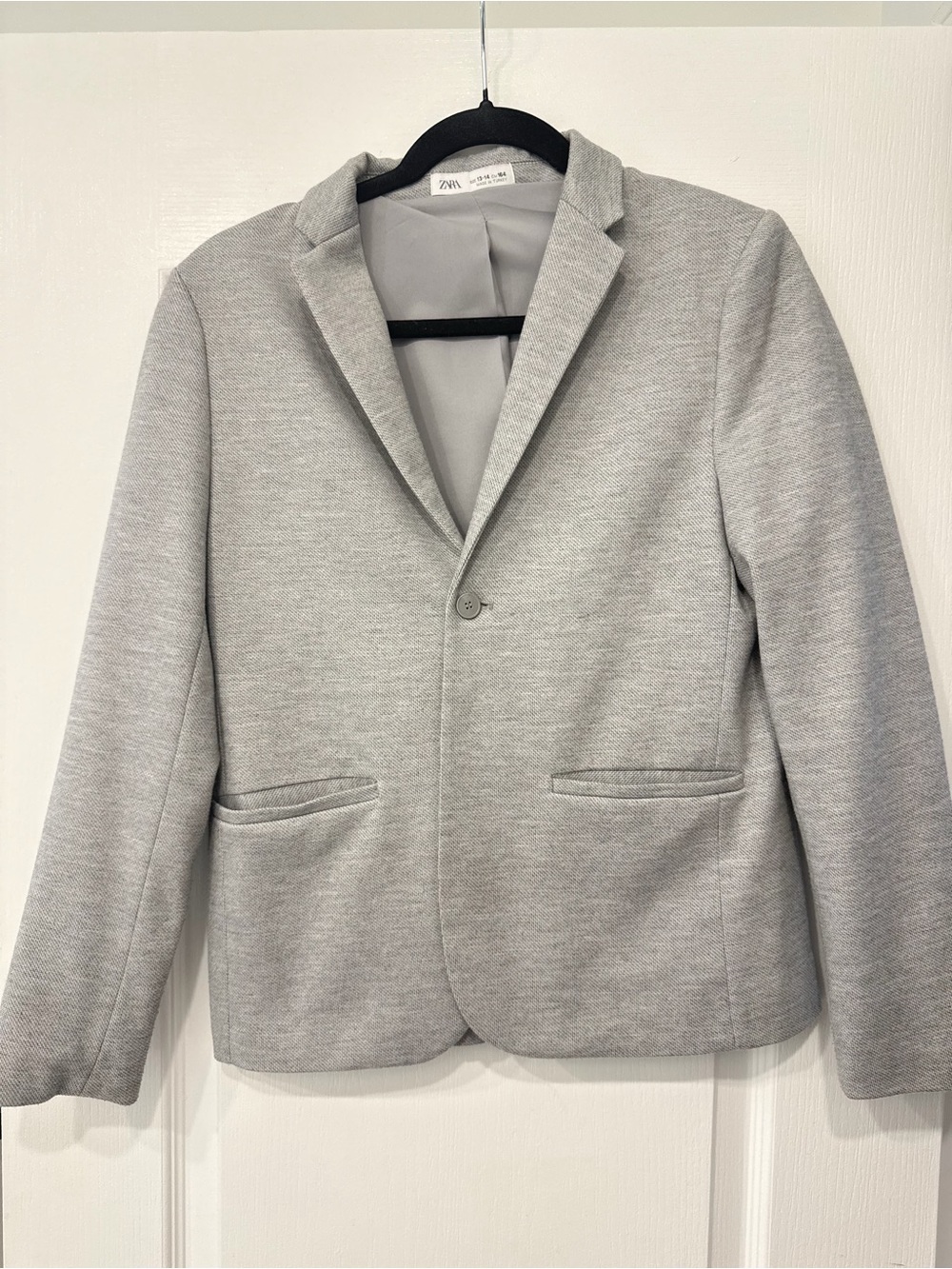 BOYS - size 13-14 - Zara Light Gray Single-Button Blazer - Textured Knit